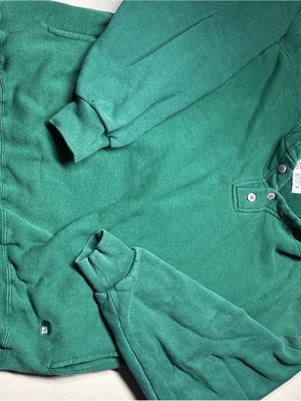 Vintage 90s Russell Athletic Hoodie Blank Green Mens M Made in USA